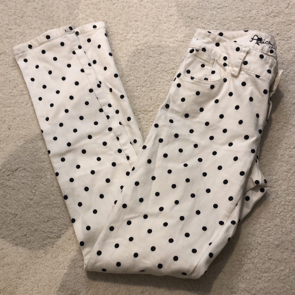 Alice + Olivia Cream and Black Polka Dot Skinny Jeans